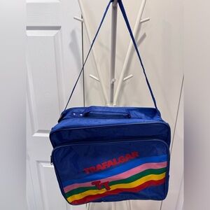 Trafalgar 1980s Vintage Tote Crossbody Shoulder Bag Blue Rainbow Travel Carryon